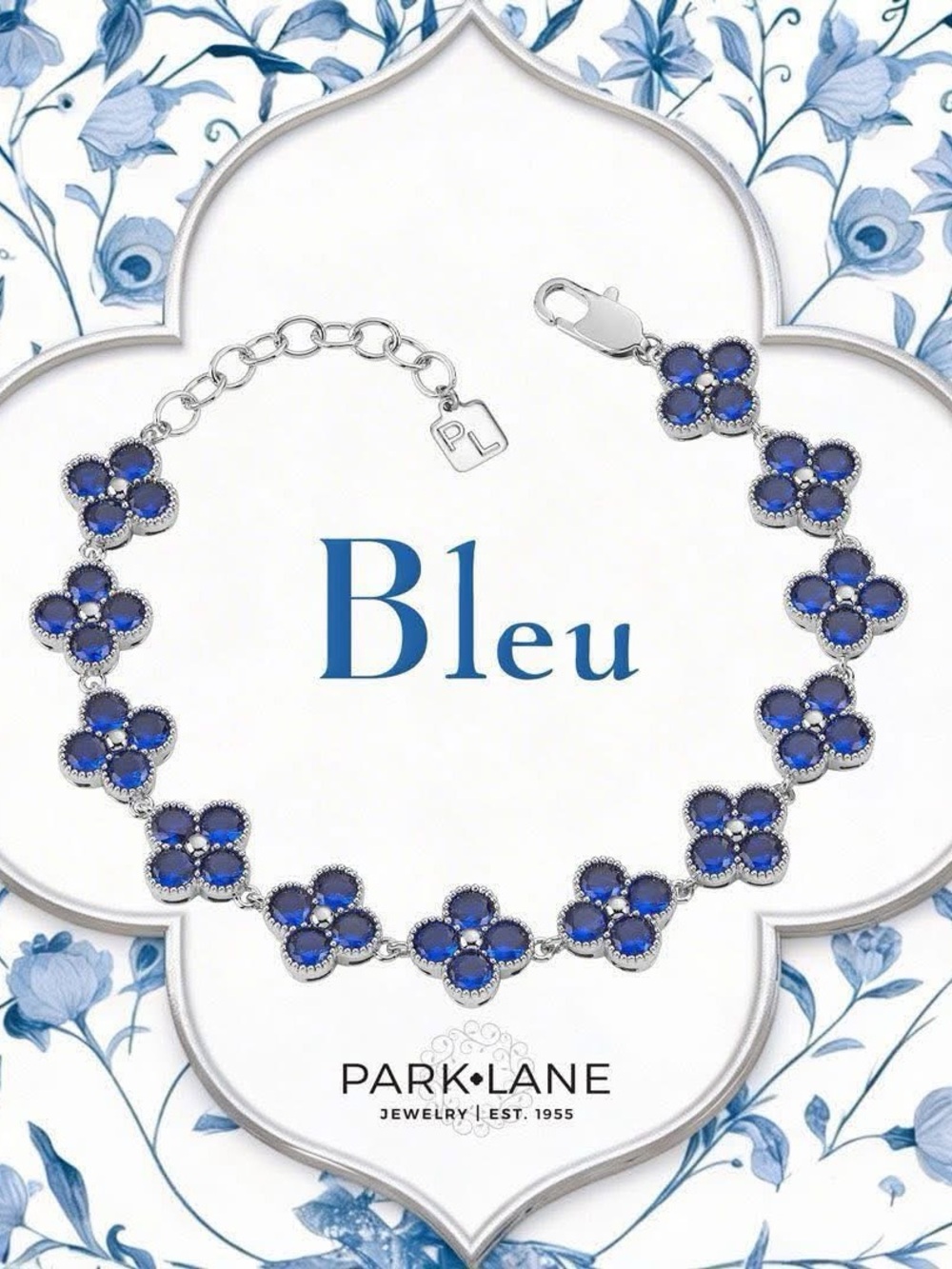 Park Lane Bleu Floral Cluster Bracelet in Deep Blue and Silver
